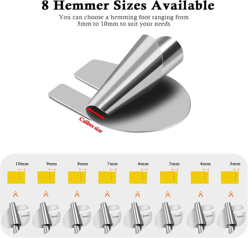 TIGARI Rolled Hem Presser Foot, Sewing Rolled Hemmer Foot, 7/8/9/10mm Wide Rolled Hem Pressure Foot Sewing Machine Feet Hemming Machine Hand Sewing Machine Sewing Accessories - Image 3